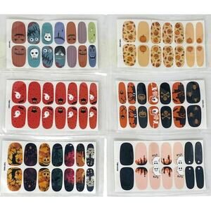 NWT ~ 6 Sets HALLOWEEN Nail Wraps Fall Stickers ~ Pumpkin Bat Ghost Owl Skeleton